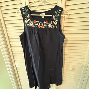 Navy Sleeveless Top with Floral Embroidery
